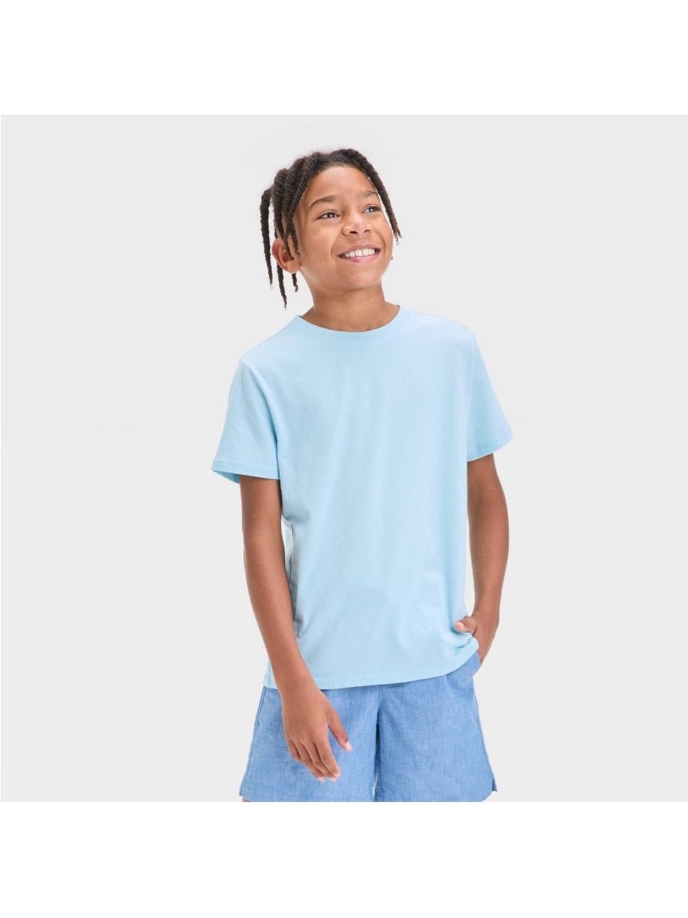 Kids Crewneck T‑Shirt in Light Blue